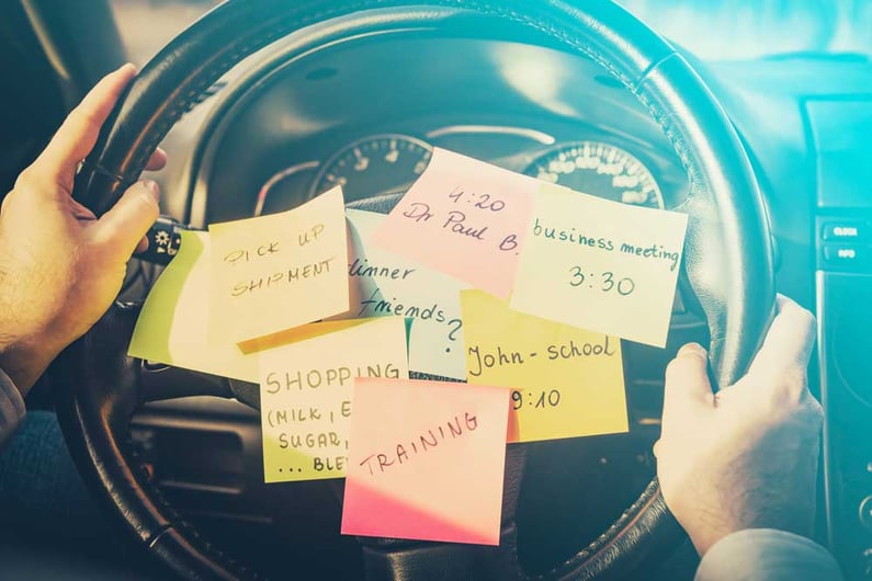 Fun way to combine errands on a steering wheel, making them easier to combine