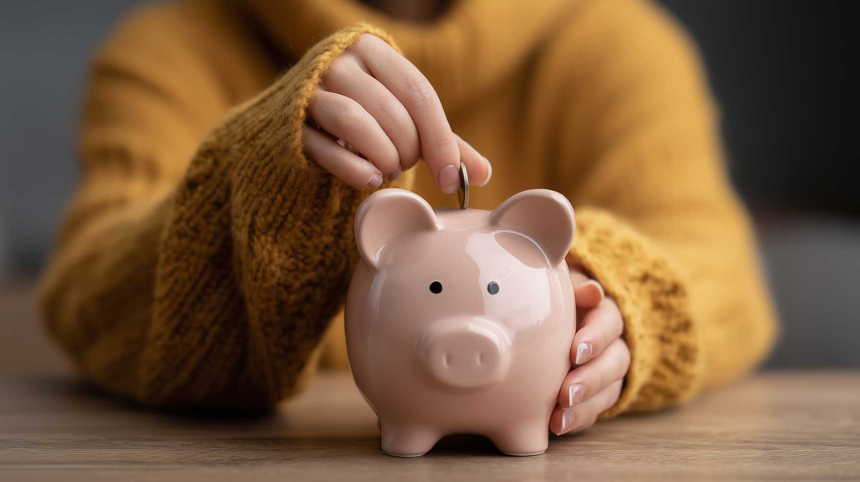 Person adding money to a piggy bank saving for retirement